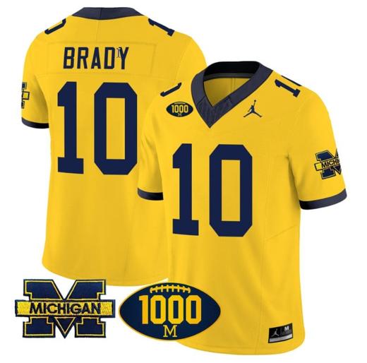 Men's Tom Brady Jersey #10 Michigan Wolverines 1000 Wins Patch Vapor Limited Football Maize