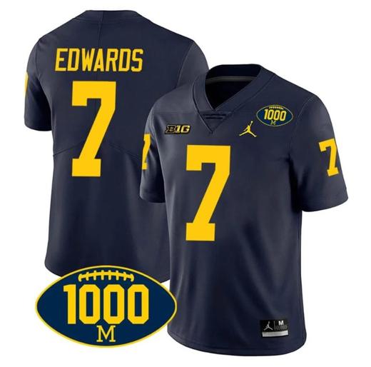 Men's Donovan Edwards Jersey #7 Michigan Wolverines 1000 Wins Patch College Football Navy