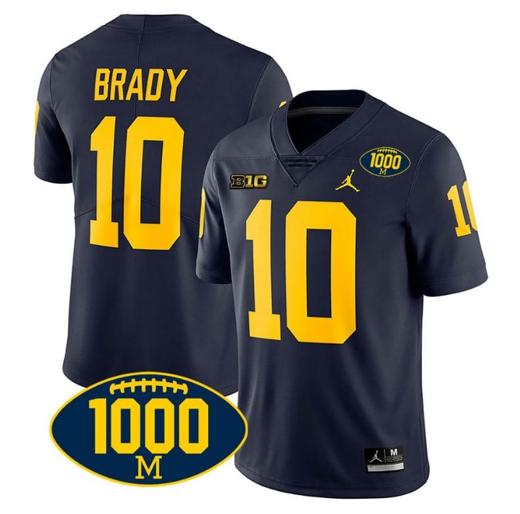 Men's Tom Brady Jersey #10 Michigan Wolverines 1000 Wins Patch College Football Navy