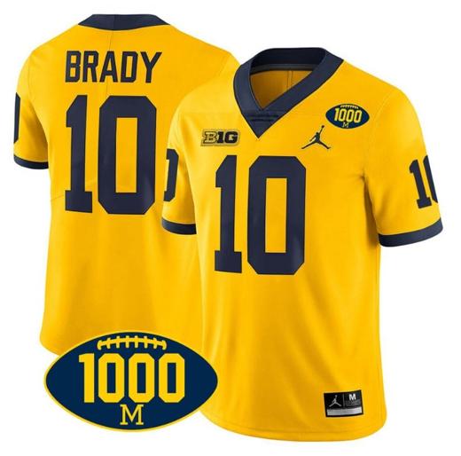 Men's Tom Brady Jersey #10 Michigan Wolverines 1000 Wins Patch College Football Yellow