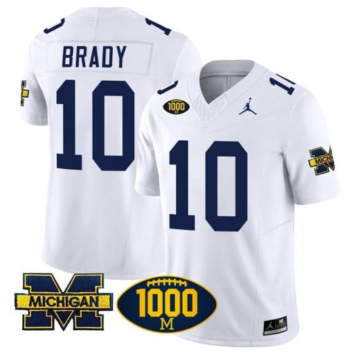 Men's Tom Brady Jersey #10 Michigan Wolverines 1000 Wins Patch Vapor Limited Football White