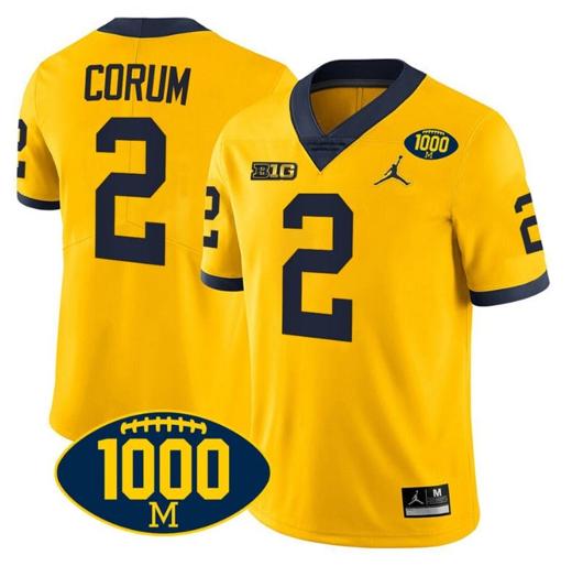 Men's Blake Corum Jersey #2 Michigan Wolverines 1000 Wins Patch College Football Yellow