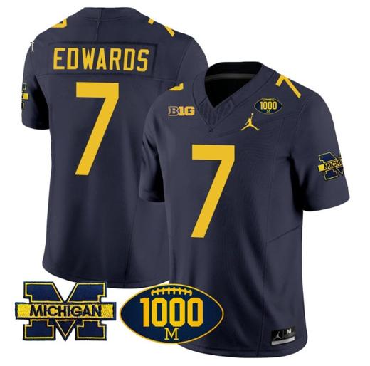 Men's Donovan Edwards Jersey #7 Michigan Wolverines 1000 Wins Patch Vapor College Football Navy