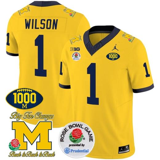 Men's Roman Wilson Jersey #1 Michigan Wolverines Vapor Stitched 1000 Wins Rose Bowl Patch Maize