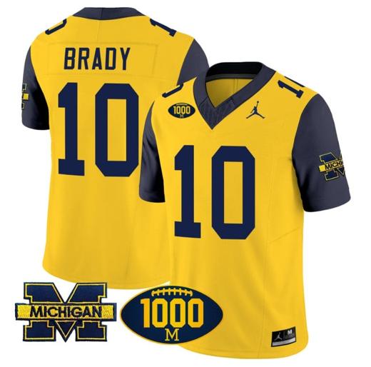 Men's Tom Brady Jersey #10 Michigan Wolverines 1000 Wins Patch Vapor Limited Football Navy Sleeves