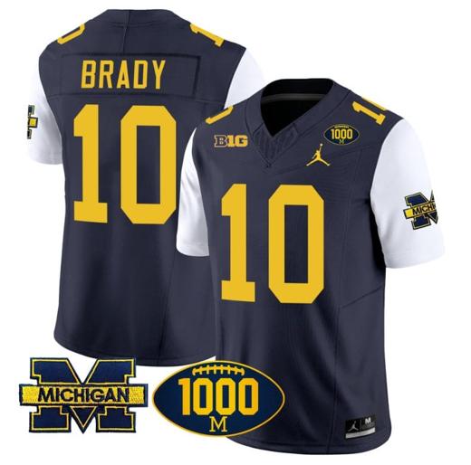 Men's Tom Brady Jersey #10 Michigan Wolverines 1000 Wins Patch Vapor College Football White Sleeves