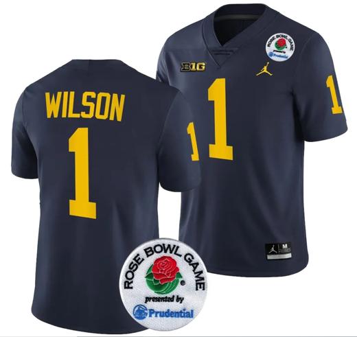 Men's Roman Wilson Jersey #1 Michigan Wolverines Rose Bowl Game 2024 Patch College Football Playoff Navy