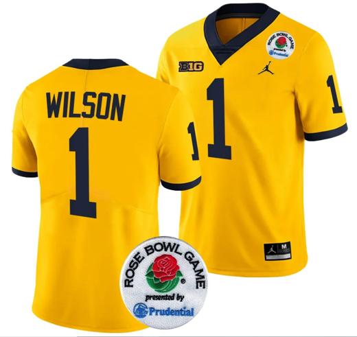 Men's Roman Wilson Jersey #1 Michigan Wolverines Rose Bowl Game 2024 Patch College Football Playoff Maize