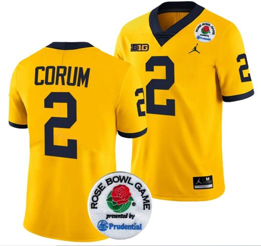 Men's Blake Corum Jersey #2 Michigan Wolverines Rose Bowl Game 2024 Patch College Football Playoff Maize