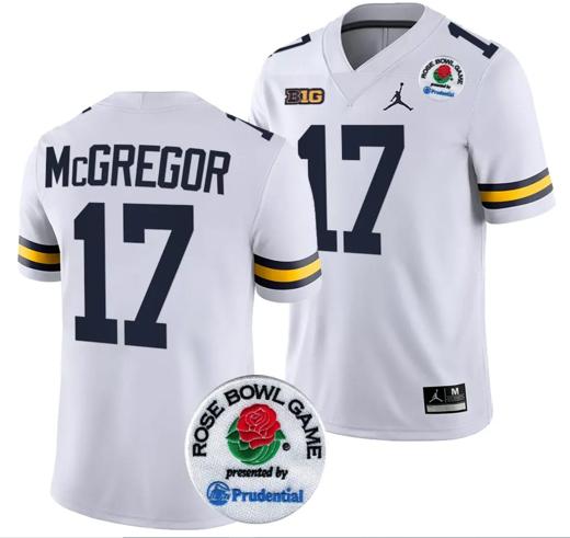 Men's Braiden McGregor Jersey #17 Michigan Wolverines Rose Bowl Game 2024 Patch College Football Playoff White