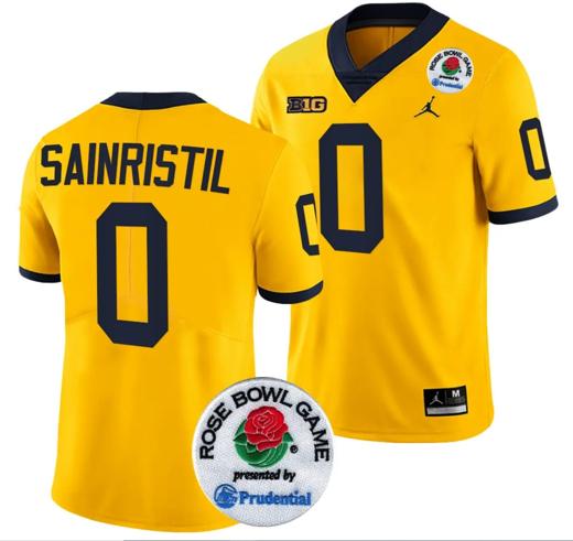 Men's Mike Sainristil Jersey #0 Michigan Wolverines Rose Bowl Game 2024 Patch College Football Playoff Maize