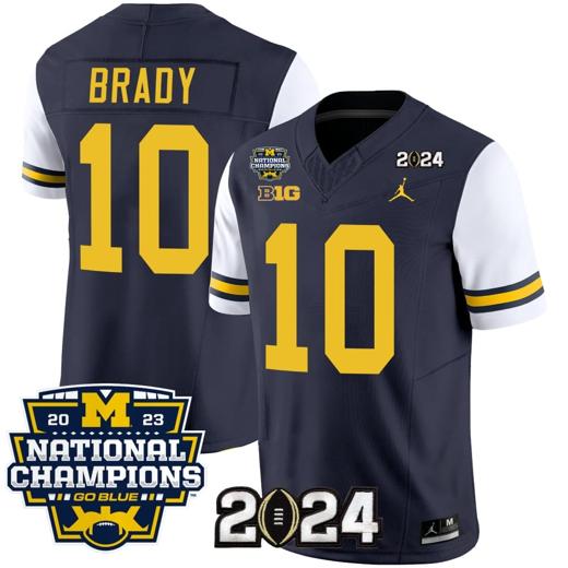 Men's Tom Brady Jersey #10 Michigan Wolverines Vapor Limited Football 2024 National Champions Patch White Sleeves