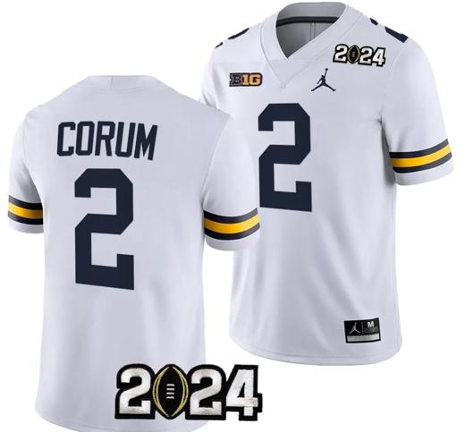 Men's Blake Corum Jersey #2 Michigan Wolverines 2024 Football National Championship Playoff White