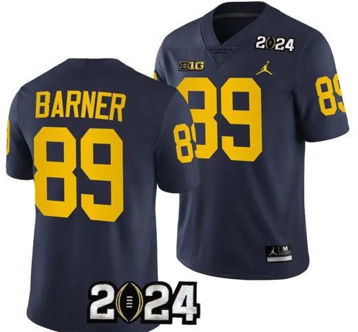 Men's AJ Barner Jersey #89 Michigan Wolverines 2024 Football National Championship Playoff Navy