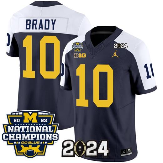 Men's Tom Brady Jersey #10 Michigan Wolverines Vapor Limited Football 2024 National Champions Patch Alternate