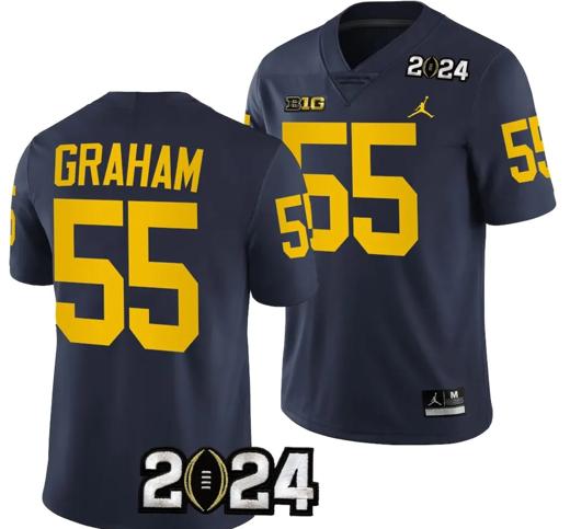 Men's Mason Graham Jersey #55 Michigan Wolverines 2024 Football National Championship Playoff Navy