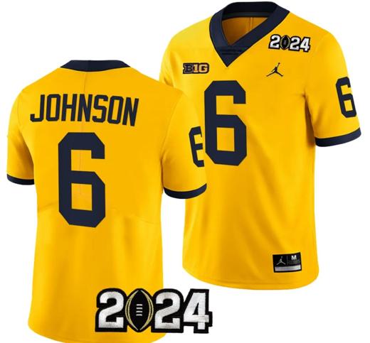 Men's Cornelius Johnson Jersey #6 Michigan Wolverines 2024 Football National Championship Playoff Yellow