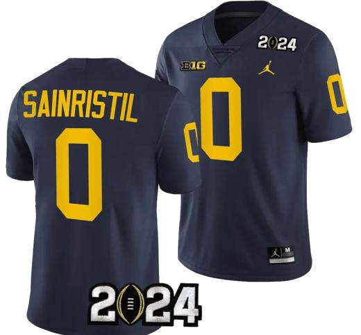 Men's Mike Sainristil Jersey #0 Michigan Wolverines 2024 Football National Championship Playoff Navy