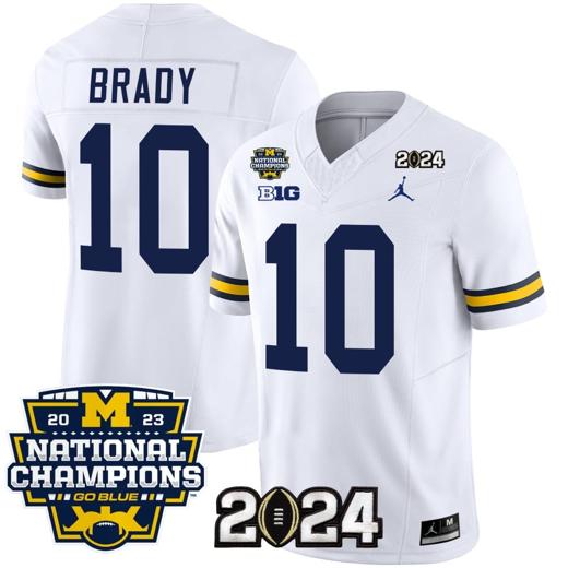 Men's Tom Brady Jersey #10 Michigan Wolverines Vapor Limited Football 2024 National Champions Patch White