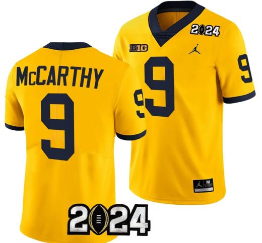 Men's JJ McCarthy Jersey #9 Michigan Wolverines 2024 Football National Championship Playoff Yellow