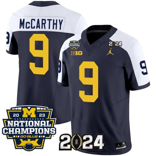 Men's JJ McCarthy Jersey #9 Michigan Wolverines Vapor Limited Football 2024 National Champions Patch Alternate