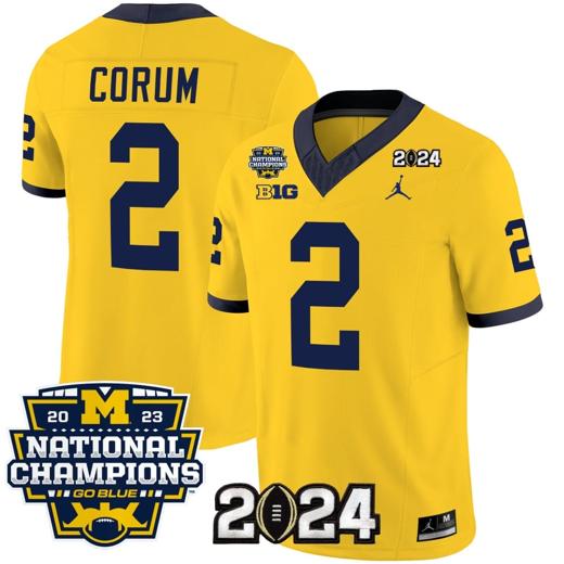 Men's Blake Corum Jersey #2 Michigan Wolverines Vapor Limited Football 2024 National Champions Patch Maize