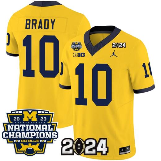 Men's Tom Brady Jersey #10 Michigan Wolverines Vapor Limited Football 2024 National Champions Patch Maize