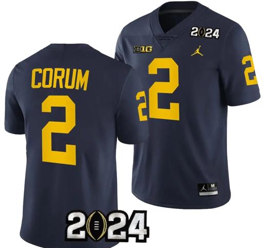 Men's Blake Corum Jersey #2 Michigan Wolverines 2024 Football National Championship Playoff Navy