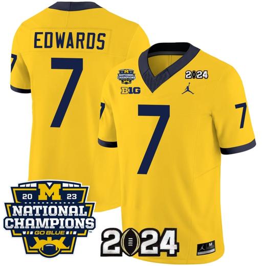 Men's Donovan Edwards Jersey #7 Michigan Wolverines Vapor Limited Football 2024 National Champions Patch Maize