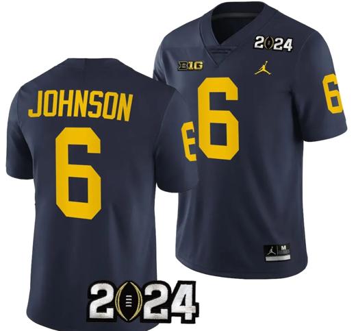 Men's Cornelius Johnson Jersey #6 Michigan Wolverines 2024 Football National Championship Playoff Navy