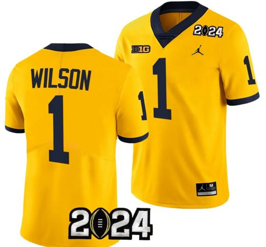 Men's Roman Wilson Jersey #1 Michigan Wolverines 2024 Football National Championship Playoff Yellow