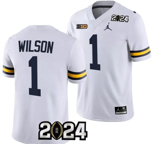 Men's Roman Wilson Jersey #1 Michigan Wolverines 2024 Football National Championship Playoff White