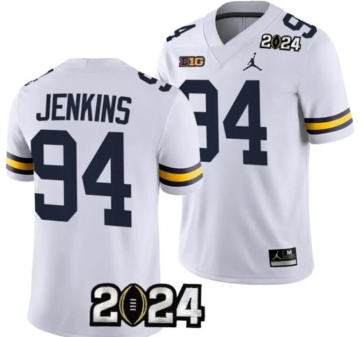 Men's Kris Jenkins Jersey #94 Michigan Wolverines 2024 Football National Championship Playoff White