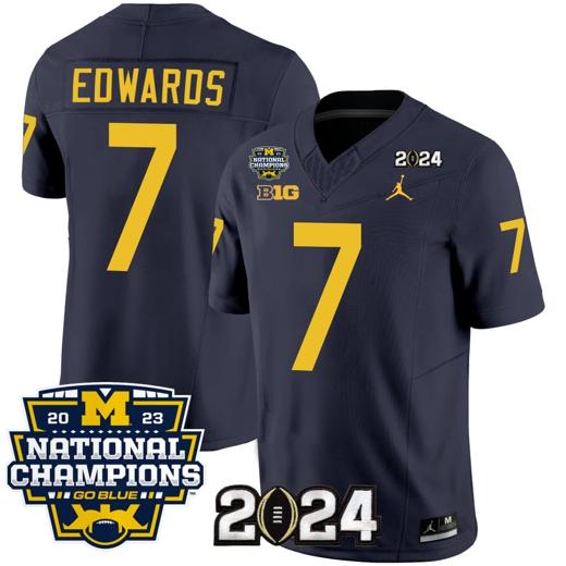 Men's Donovan Edwards Jersey #7 Michigan Wolverines Vapor Limited Football 2024 National Champions Patch Navy