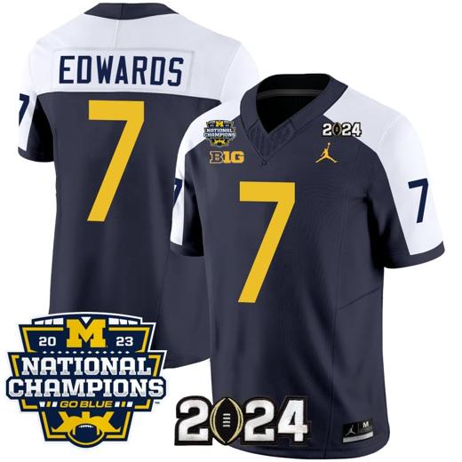 Men's Donovan Edwards Jersey #7 Michigan Wolverines Vapor Limited Football 2024 National Champions Patch Alternate