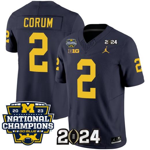 Men's Blake Corum Jersey #2 Michigan Wolverines Vapor Limited Football 2024 National Champions Patch Navy