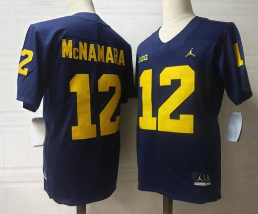 Men's Michigan Wolverines #12 Mcnamara NCAA Football Jersey Navy