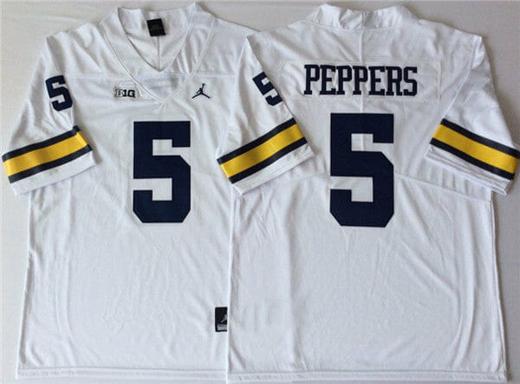 Men's Michigan Wolverines Jabrill Peppers Jersey #5 College Football Game White