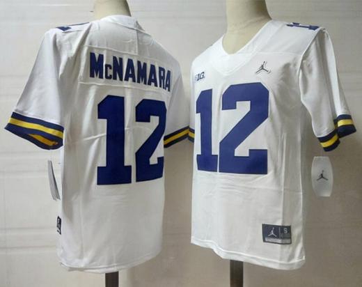 Men's Michigan Wolverines #12 Mcnamara NCAA Football Jersey White