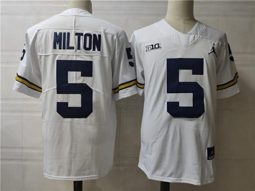 Men's Michigan Wolverines #5 Joe Milton College Football Jersey White