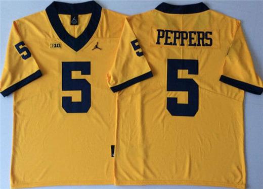 Men's Michigan Wolverines Jabrill Peppers Jersey #5 College Football Game Yellow