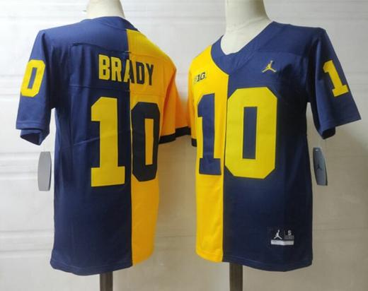 Men's Michigan Wolverines #10 Tom Brady Jersey NCAA Football Blue Yellow