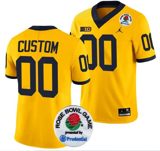 Men's Custom Michigan Wolverines Jersey Name and Number Rose Bowl Game 2024 Patch College Football Playoff Maize