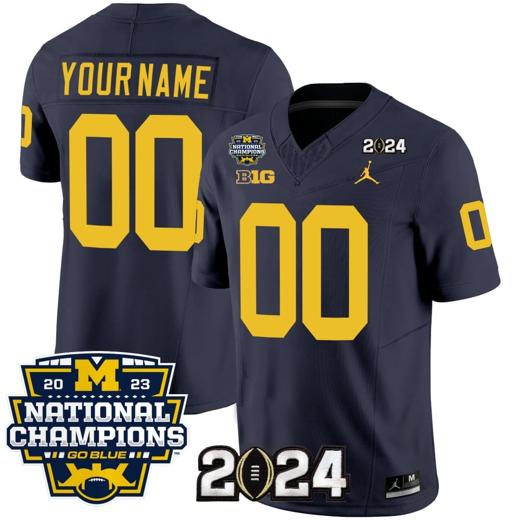 Men's Custom Michigan Wolverines Jersey Name and Number Vapor Limited Football 2024 National Champions Patch Navy