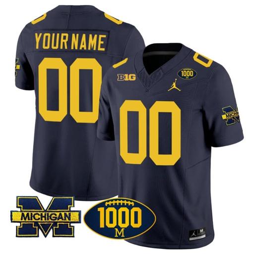 Men's Custom Michigan Wolverines Jersey Name and Number 1000 Wins Patch Vapor Limited Football Navy