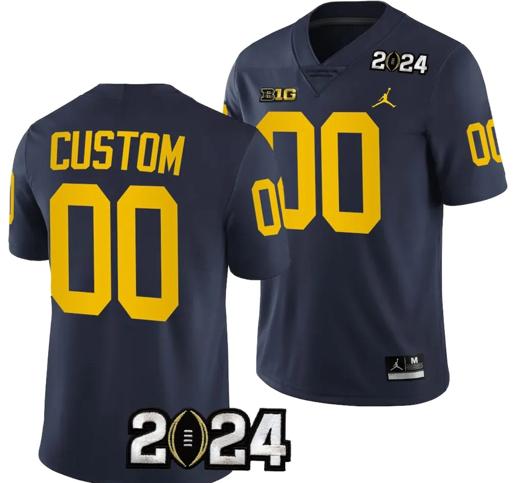 Men's Custom Michigan Wolverines Jersey Name and Number 2024 Football National Championship Playoff Navy