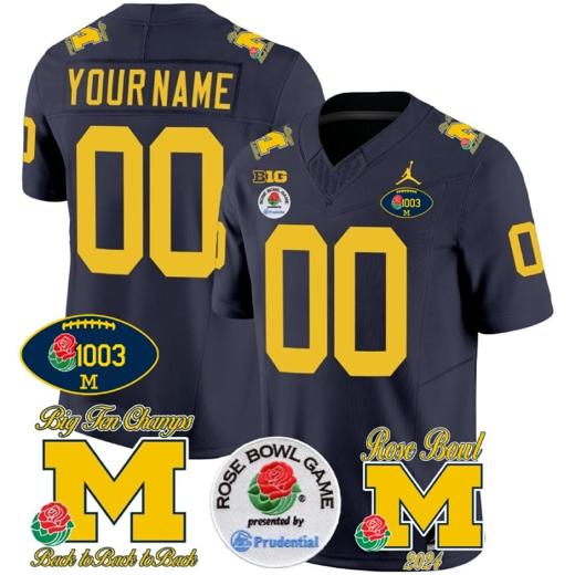 Men's Custom Michigan Wolverines Jersey Name and Number Vapor 1003 Wins Rose Bowl Patch Football Navy