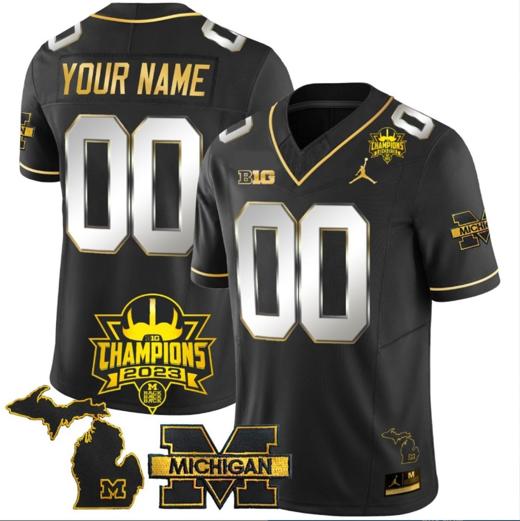 Men's Custom Michigan Wolverines Jersey Name and Number 2023 Big Ten Champions Patch Black Limited