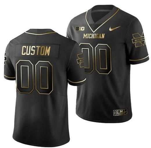 Men's Custom University Of Michigan Jersey Black College Football Golden Edition Limited Jersey