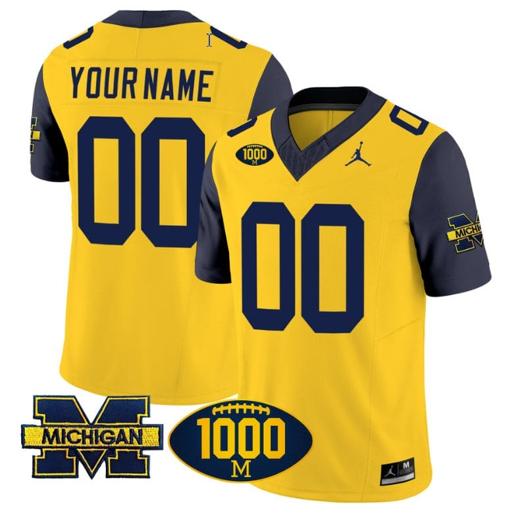 Men's Custom Michigan Wolverines Jersey Name and Number 1000 Wins Patch Vapor College Football Navy Sleeves